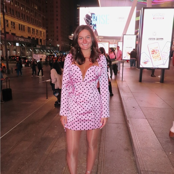 Atoir The Missy Dress Pink & Black Polka Dot - Picture 2 of 9